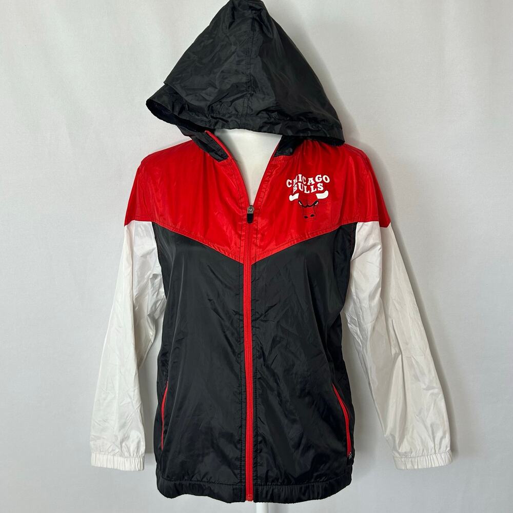 Chicago Bulls NBA Hooded Windbreaker Jacket Youth L 14-16 Red Black Full Zip